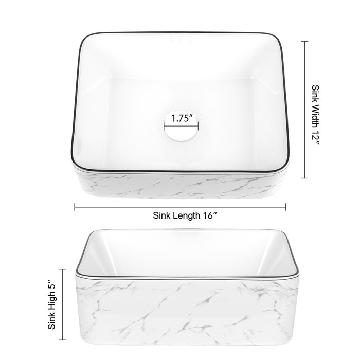 KGAR 16''x12'' Marbling Ceramic Rectangular Vessel Bathroom Sink